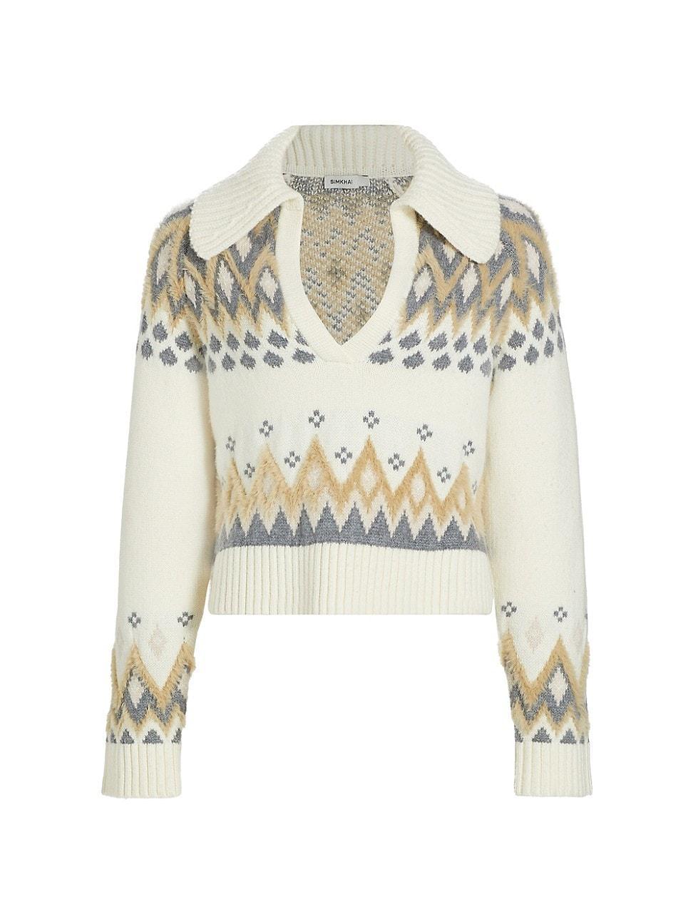 SIMKHAI Clarence Polo Pullover Sweater in Ivory Multi - Ivory. Size S (also in ). Product Image