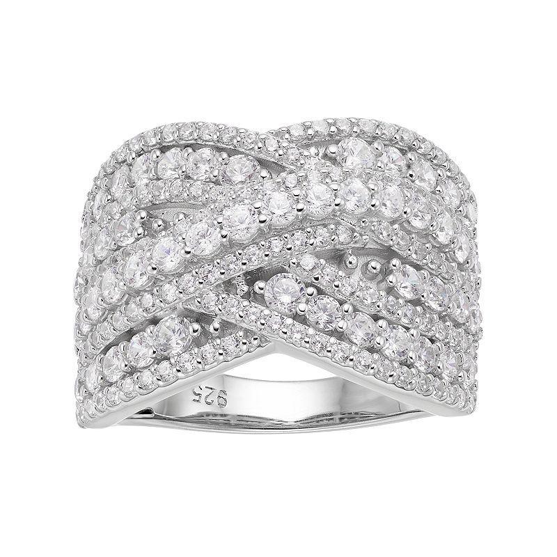 OLIVIA AND HARPER Sterling Silver Cubic Zirconia Woven Ring, Womens Product Image