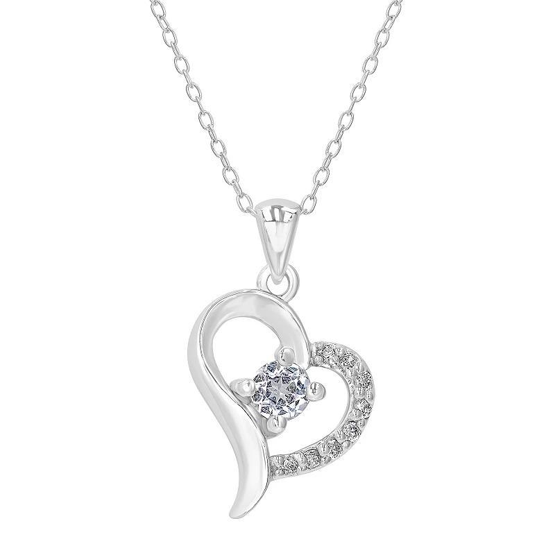 Gemistry Sterling Silver Stone & Cubic Zirconia Heart Necklace, Womens White Product Image