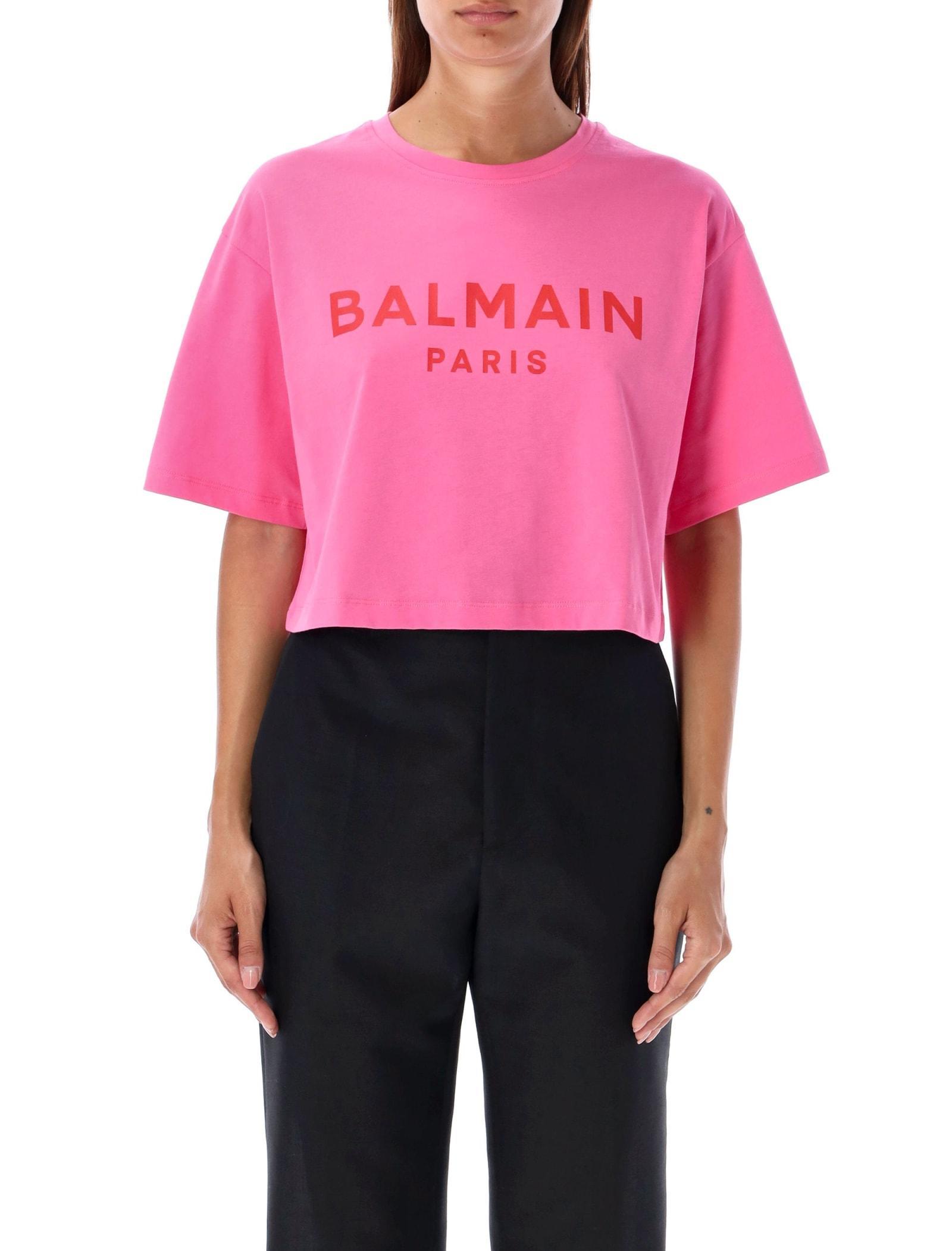 Logo-print Cropped T-shirt In Pink Product Image