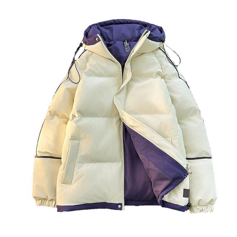 Two Tone Hooded Zip-Up Puffer Jacket Product Image