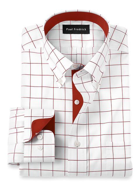 Non-Iron Cotton Windowpane Dress Shirt With Contrast Trim - Red Product Image