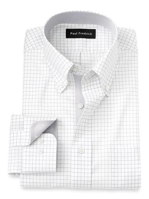 Non-Iron Cotton Check Dress Shirt With Contrast Trim - Grey Product Image