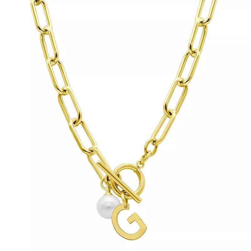 Adornia 14k Gold Plated Freshwater Cultured Pearl Initial Toggle Necklace, Womens Product Image