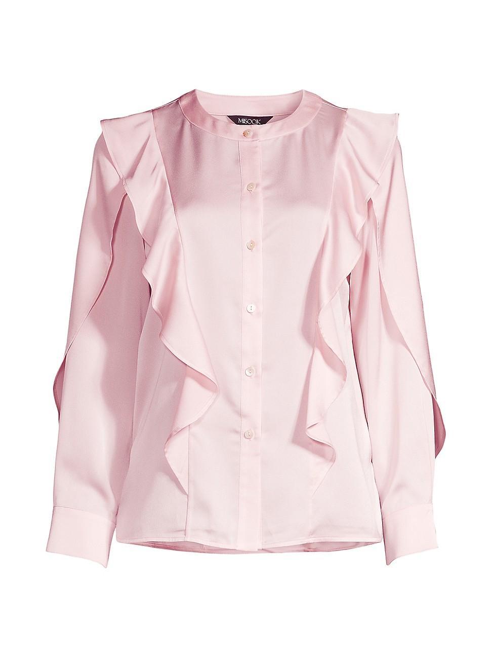 Womens Ruffle-Embellished Satin Blouse Product Image