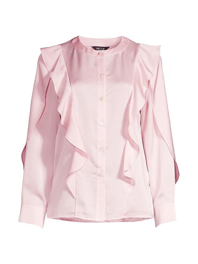 Misook Crepe De Chine Blouse with Flutter Trim - Size: LARGE - ROSE PETAL Product Image