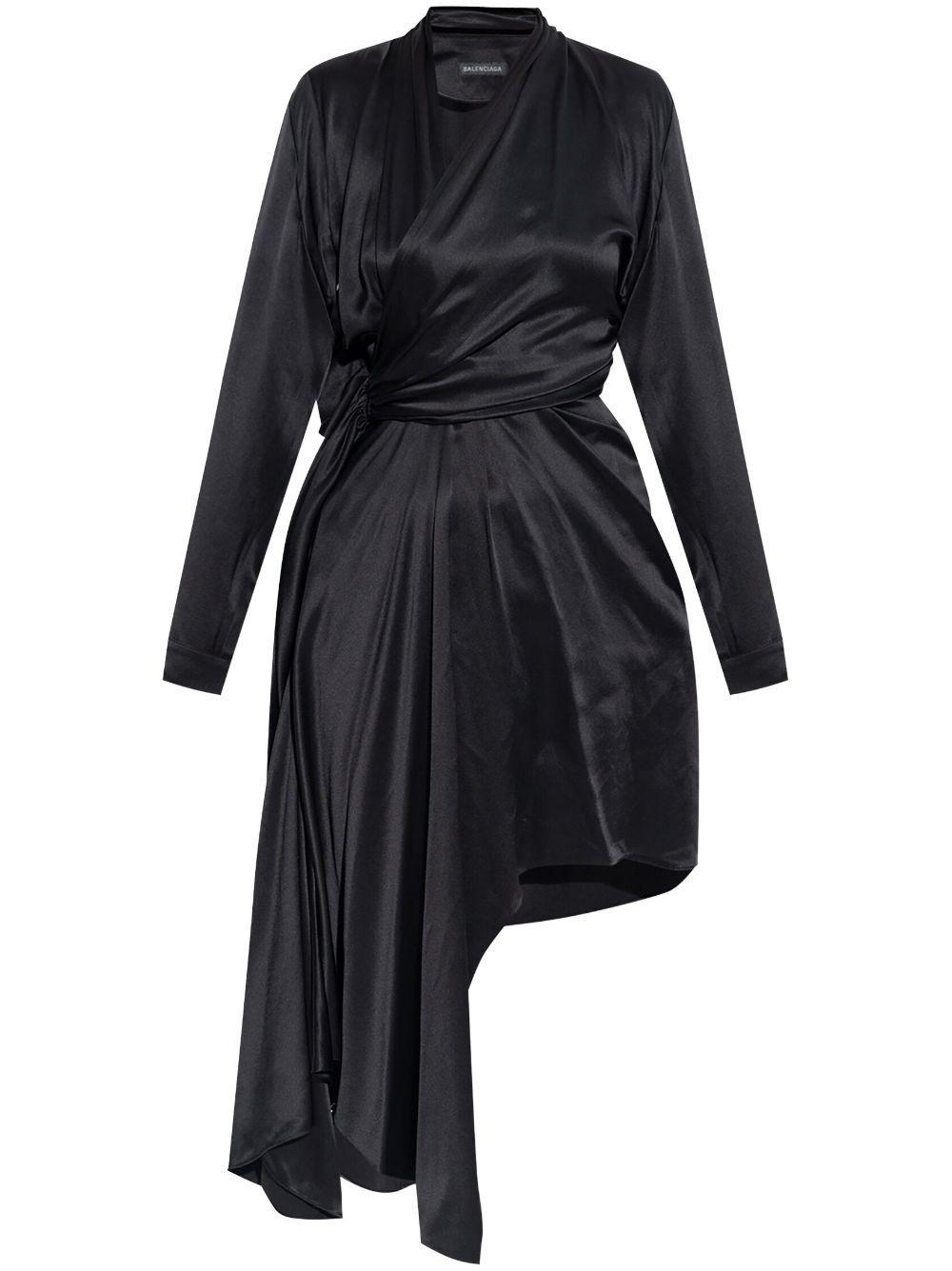 BALENCIAGA Draped Asymmetric Midi Dress In Black Product Image