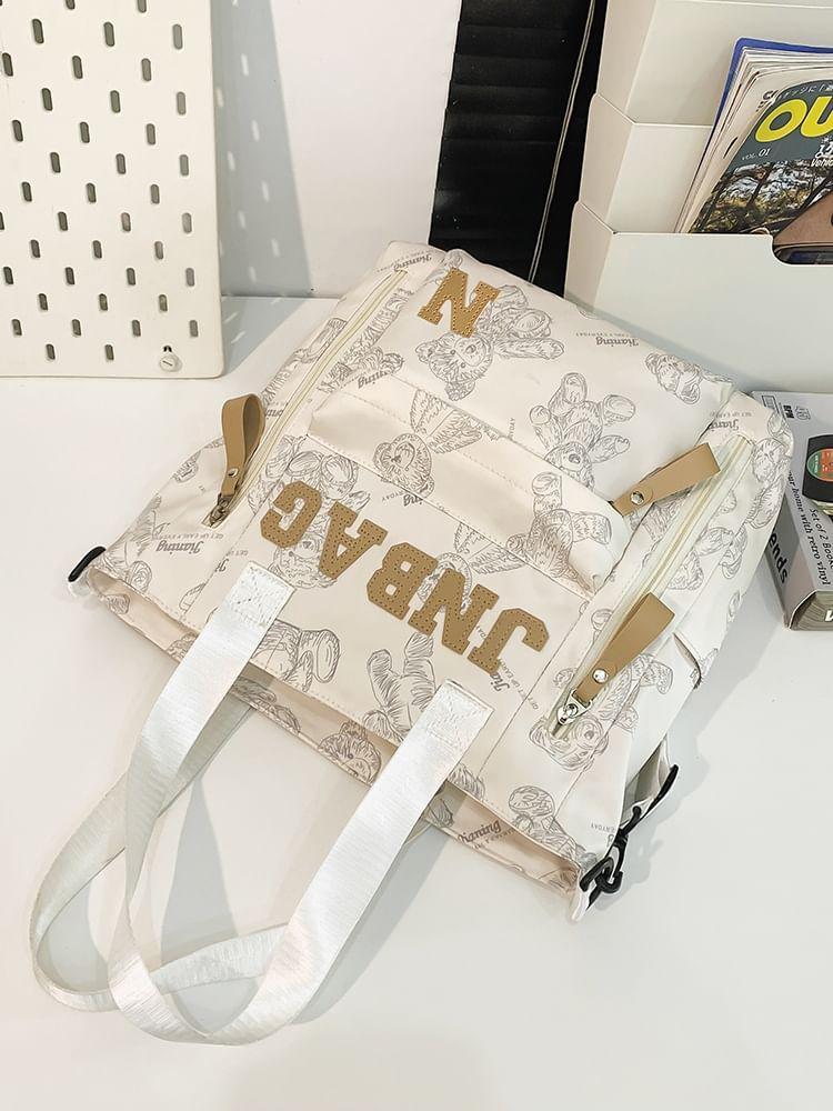 Bear Print Letter Embroidered Multi-Pocket Backpack / Tote Bag / Set Product Image