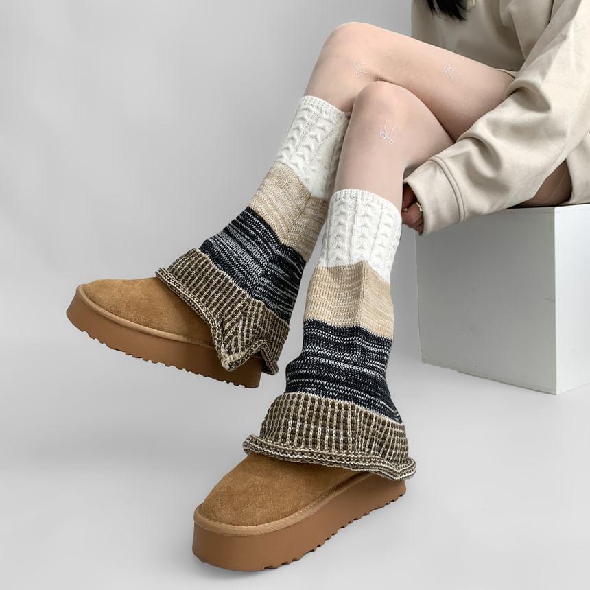 Plaid Panel Cable Knit Leg Warmers Product Image