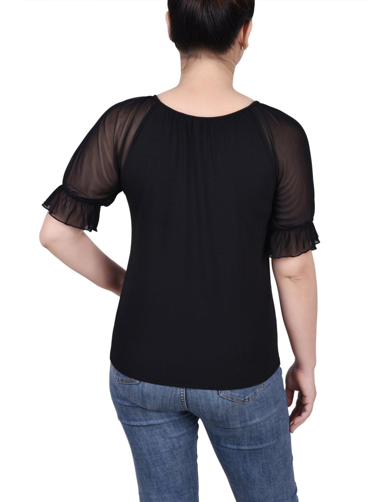 Short Ruffle Sleeve Top With Rhinestones - Petite Product Image