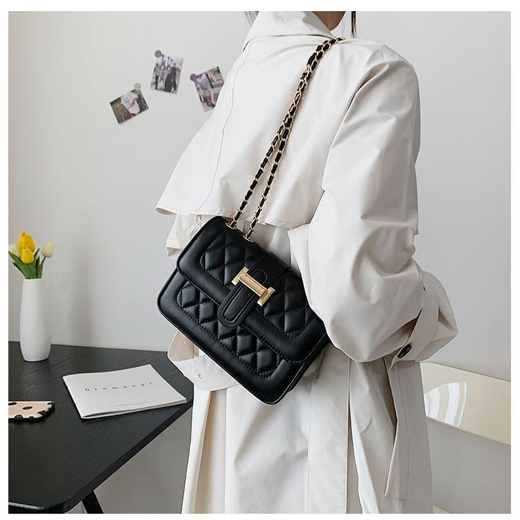 Chain Accent Quilted Faux Leather Flap Crossbody Bag Product Image