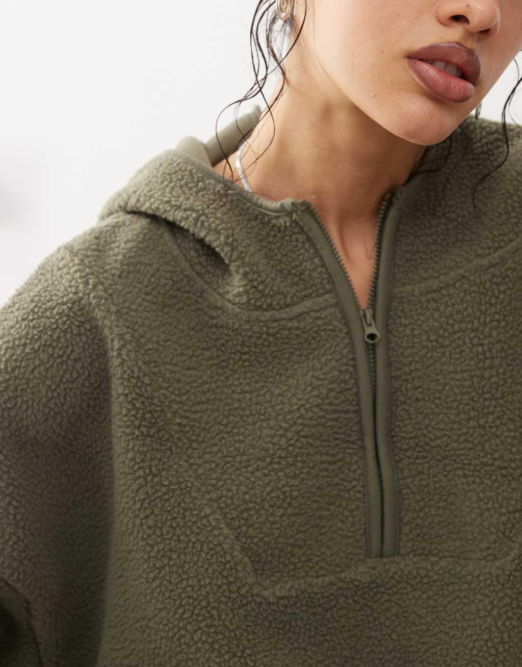 Noisy May 1/4 zip fleece sweat in khaki Product Image