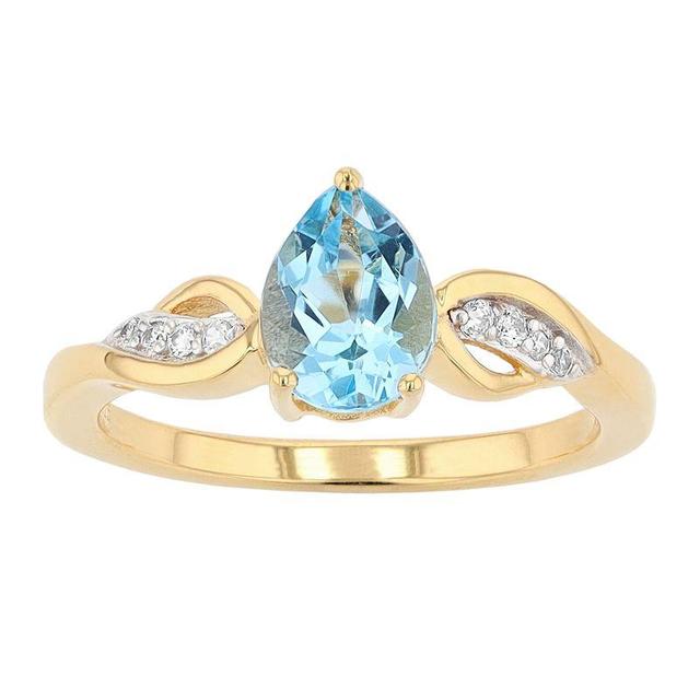 14k Gold Over Silver Genuine Blue Topaz & White Cubic Zirconia Accent Ring, Womens Gold Tone Product Image