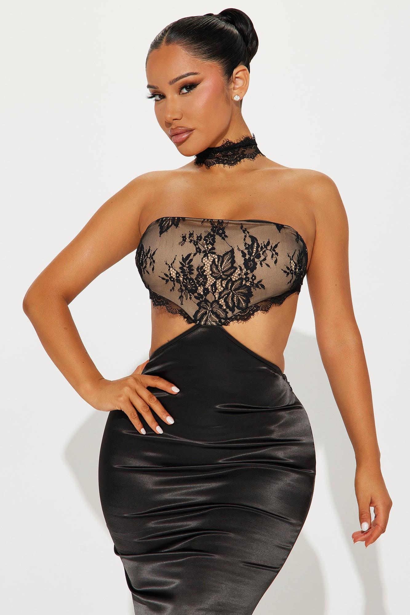 Kali Lace Satin Gown - Black Product Image