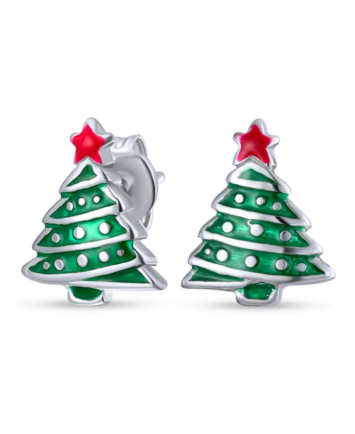 Bling Jewelry Small Fun Winter Holiday Red Star Enamel Green Christmas Tree Stud Earrings For Women Sterling Silver Product Image