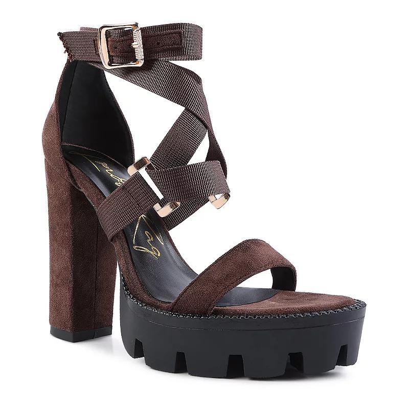 London Rag Fresh Daisy Womens Block Heel Dress Sandals Brown Product Image