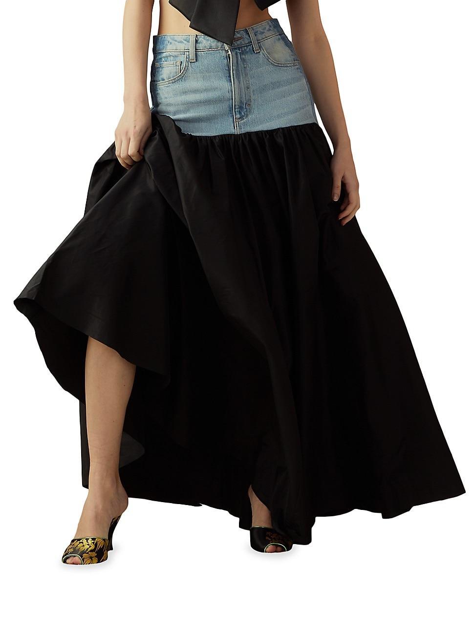 Womens Silk Taffeta & Denim Skirt product image