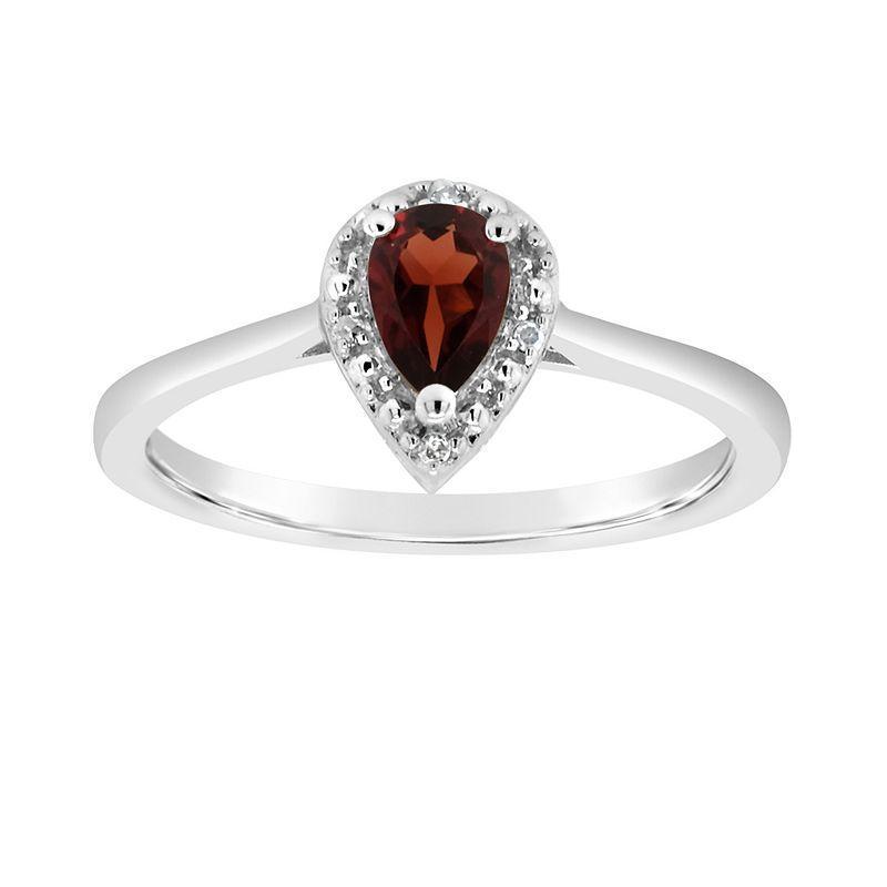 Celebration Gems Sterling Silver Pear Shaped Diamond Accent Frame Ring, Womens Red Product Image