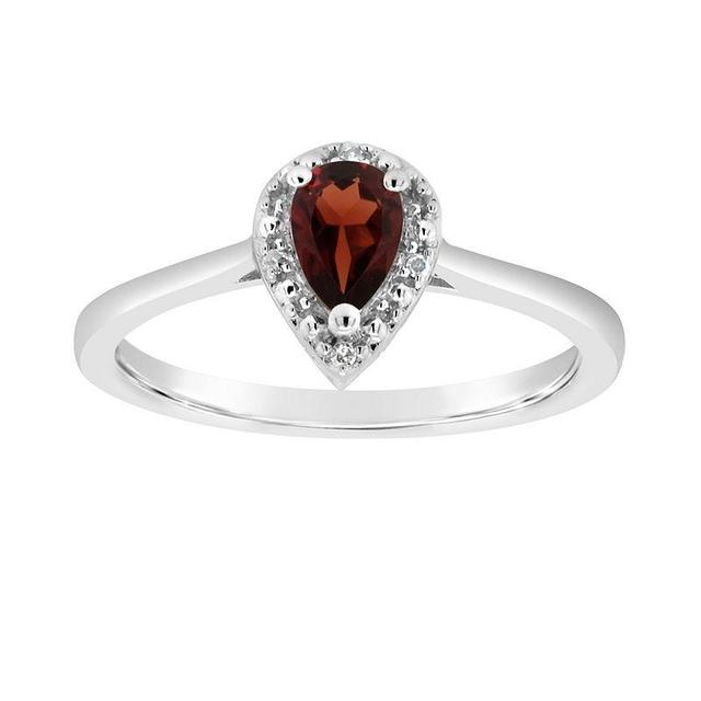 Celebration Gems Sterling Silver Pear Shaped Diamond Accent Frame Ring, Womens Red Product Image