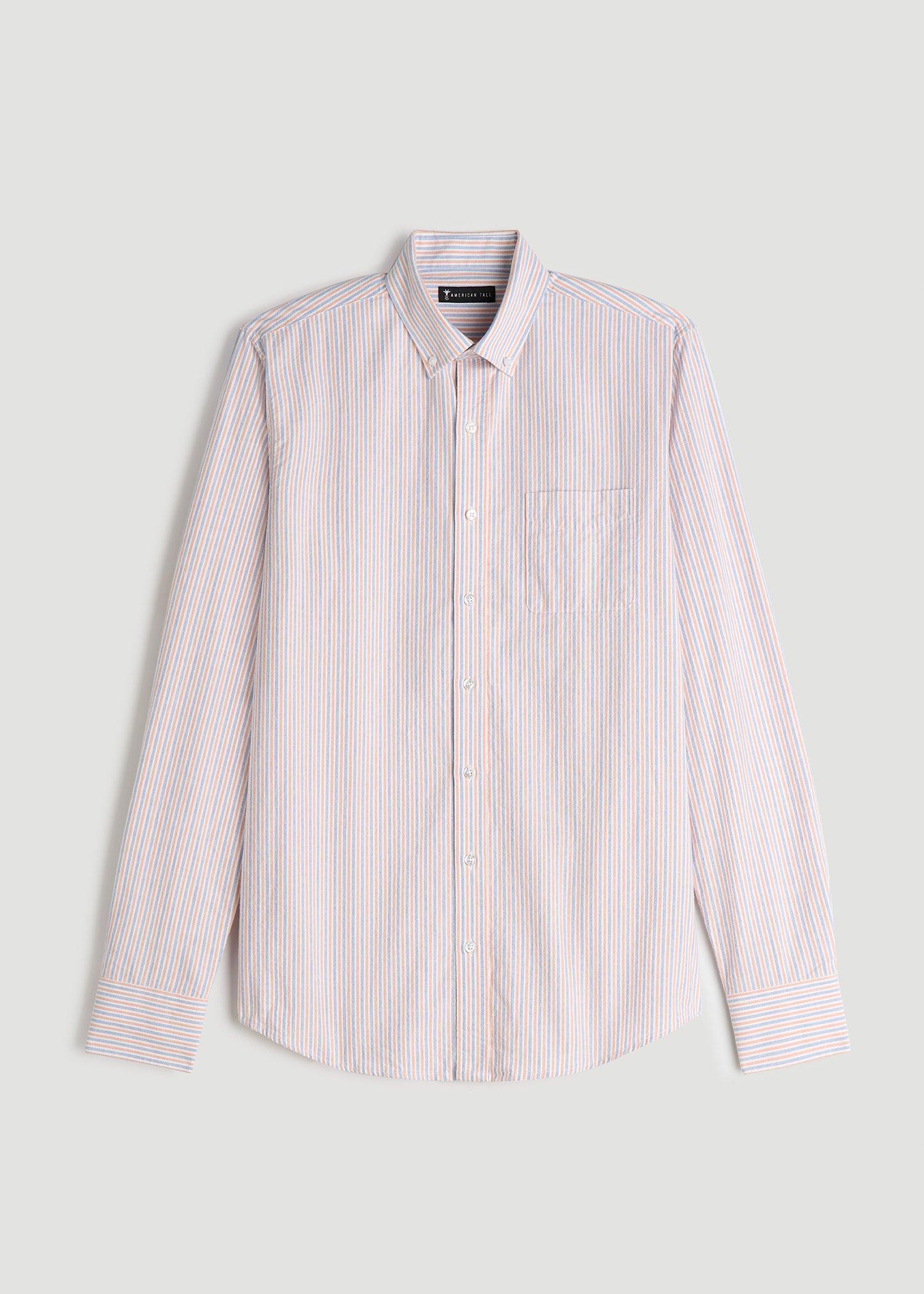 Washed Oxford Shirt for Tall Men in Apricot and Blue Multi Stripe Male Product Image