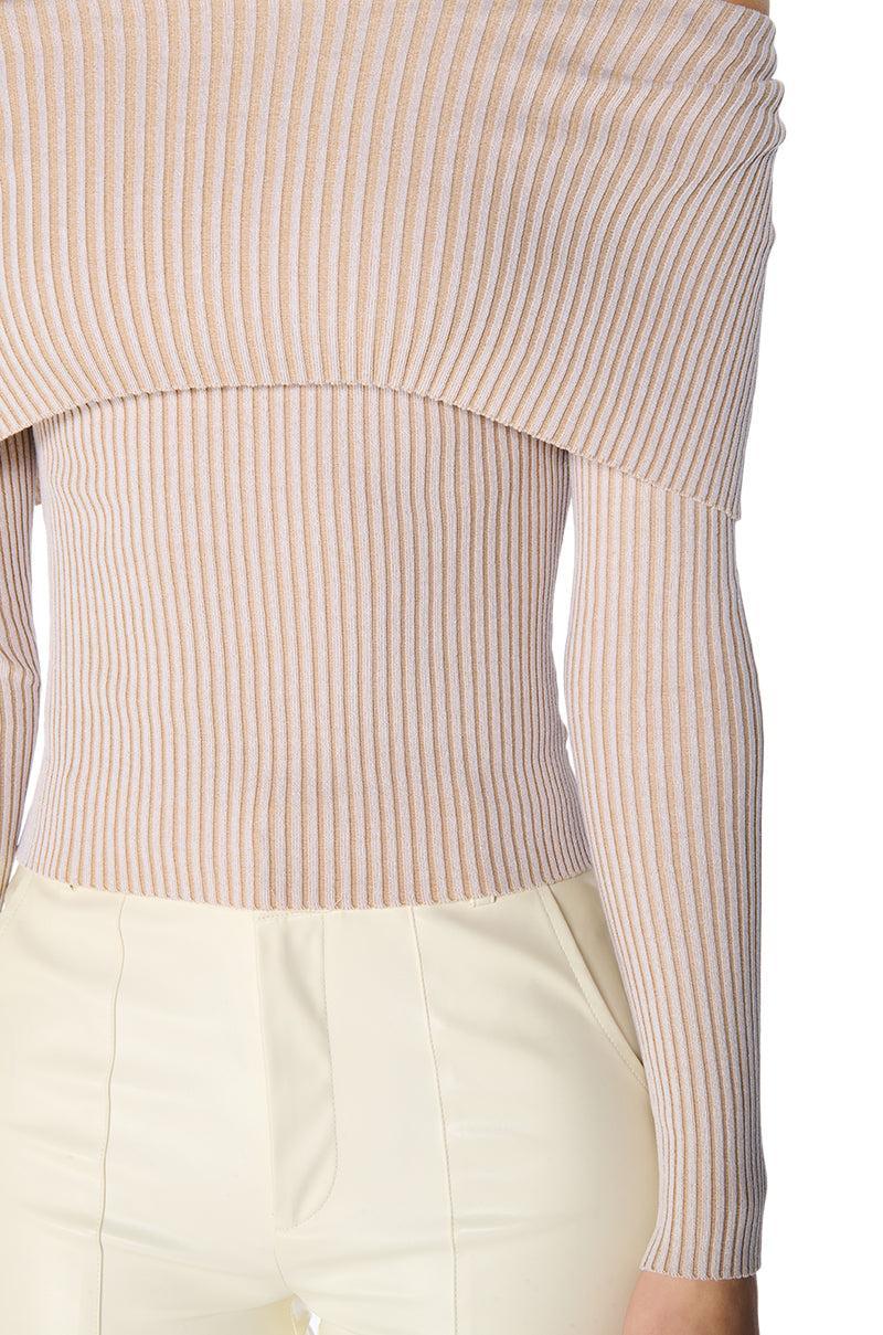 MELODY LONG SLEEVE OFF THE SHOULDER SWEATER IN BEIGE Product Image