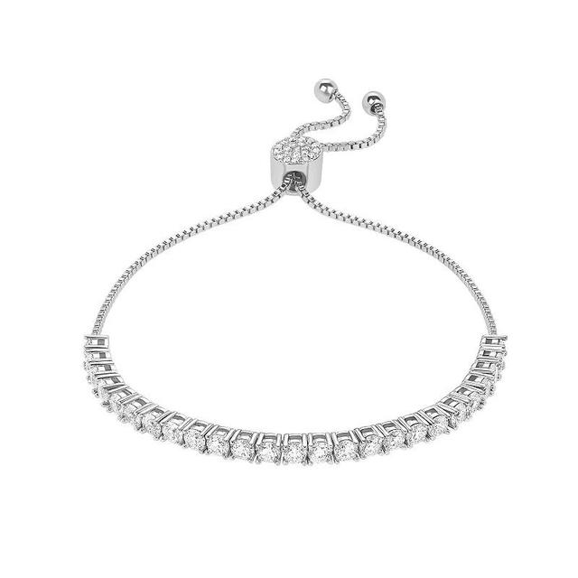 PRIMROSE Fine Silver Plated Cubic Zirconia Box Chain with Crystal Slider Bracelet, Womens Silver Tone White Product Image