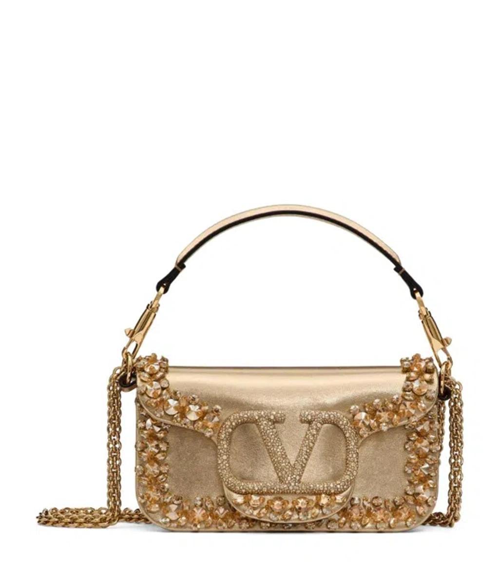 Small Leather Embellished Loco Shoulder Bag In Gold Product Image