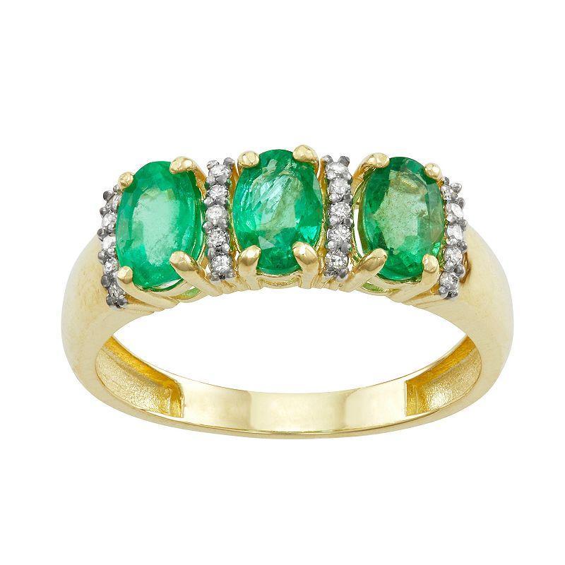 Tiara 10k Gold Gemstone & 1/10 Carat T.W. Diamond 3-Stone Ring, Womens Green Product Image