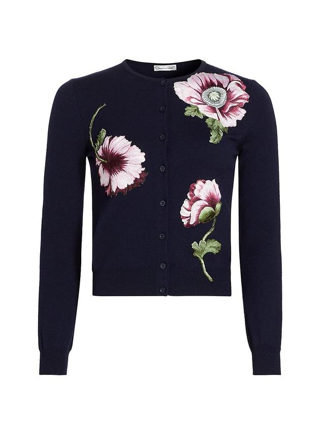 Womens Poppies Embroidered Wool Cardigan Product Image