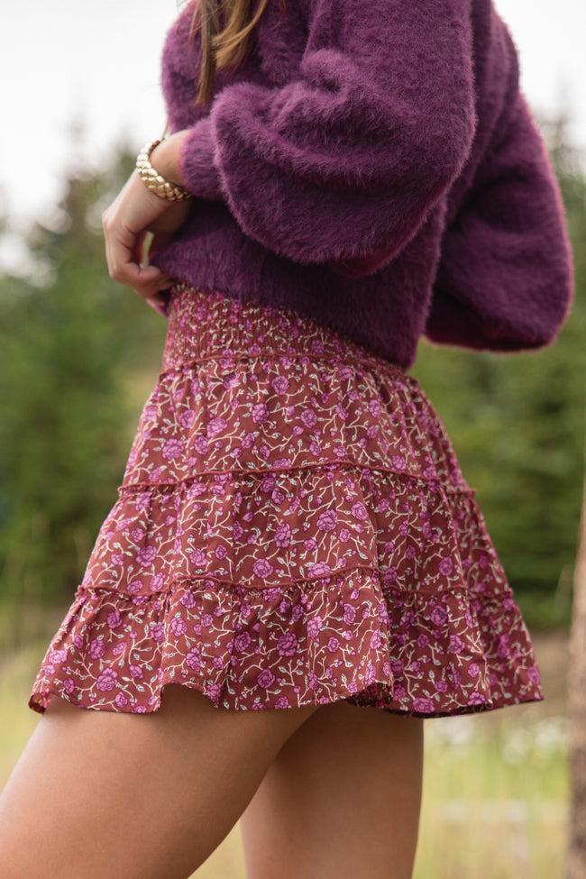 Through The Garden Berry Floral Mini Skort Product Image