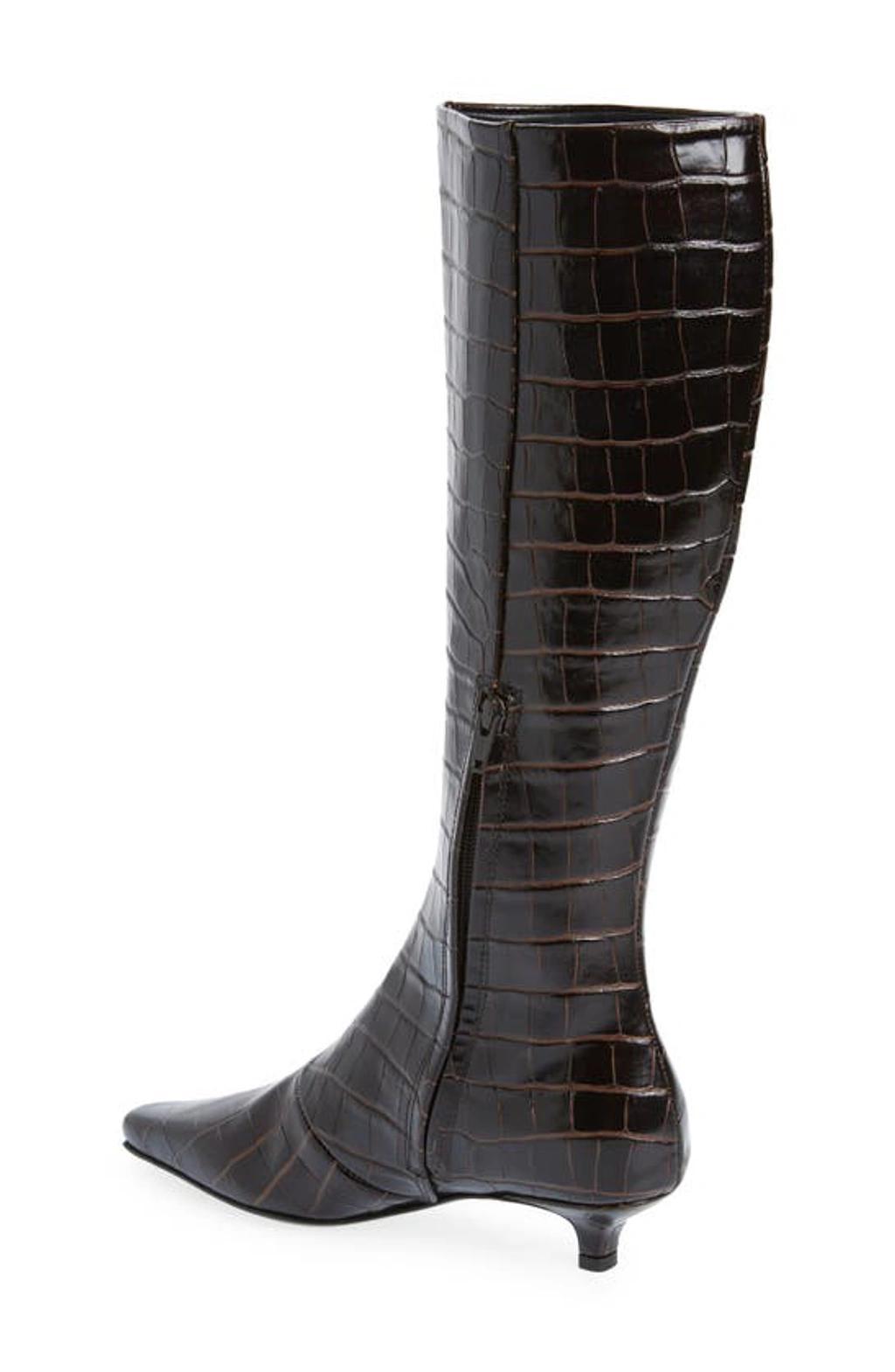 TOTÊME Toteme The Slim Croc Embossed Kitten Heel Knee High Boot In Dark Brown Product Image