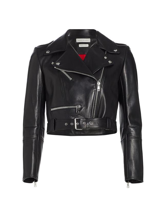 Womens Leather Crop Biker Jacket Product Image