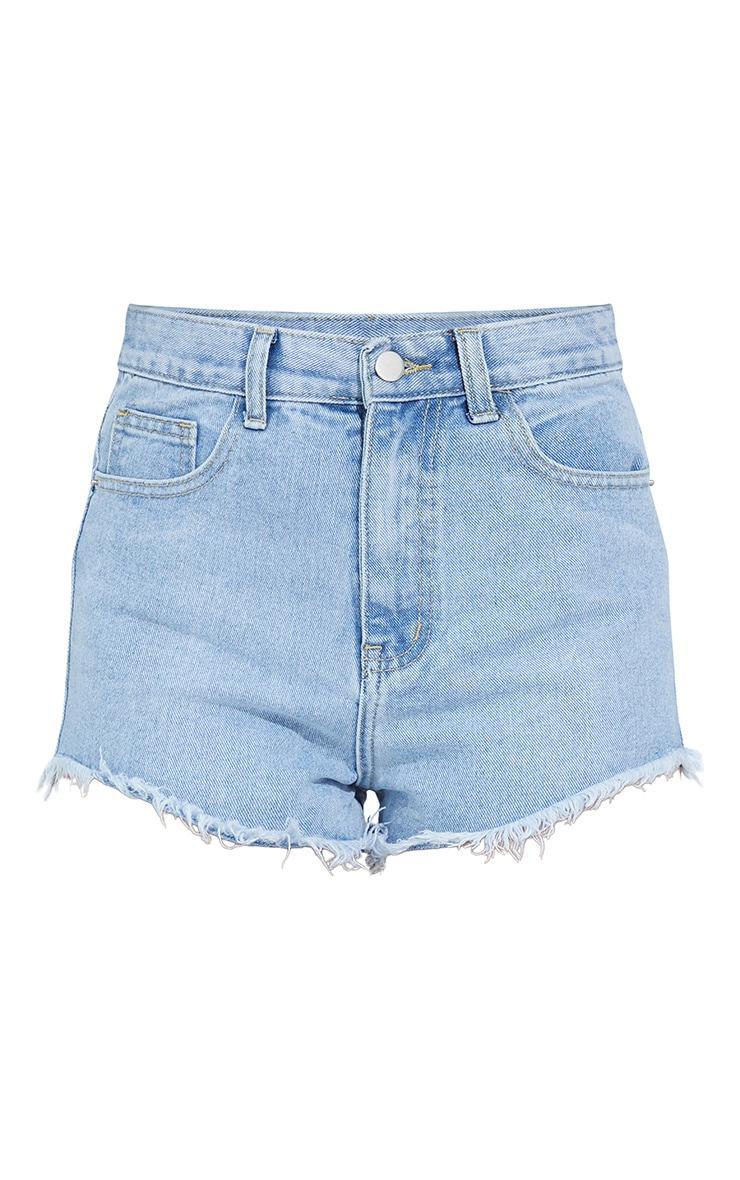 Petite Light Blue Wash Frayed Hem Denim Shorts Product Image