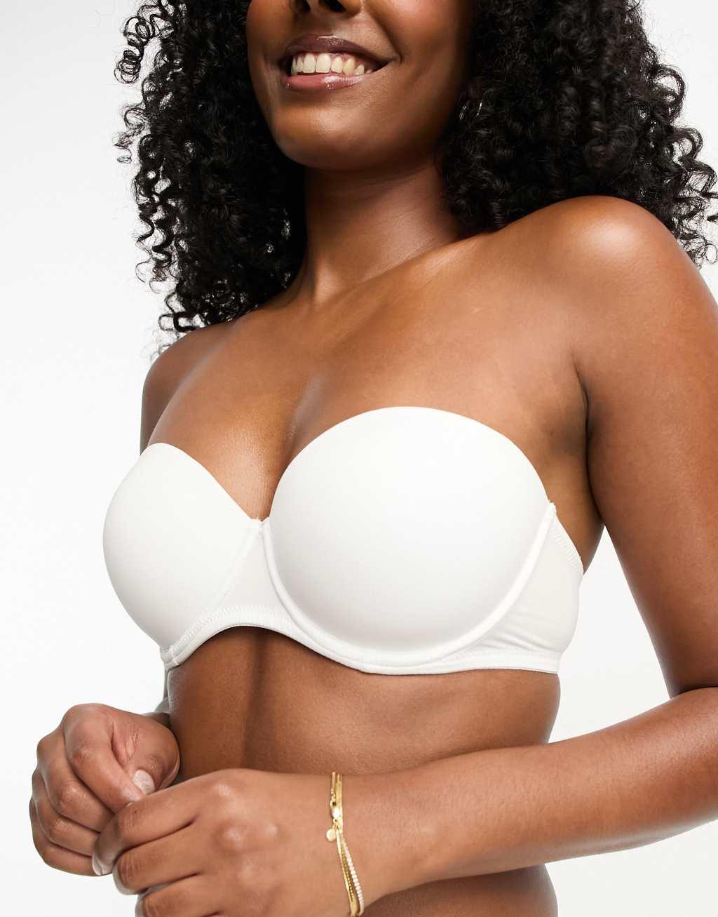 ASOS DESIGN microfiber moulded multiway strapless bra in white Product Image