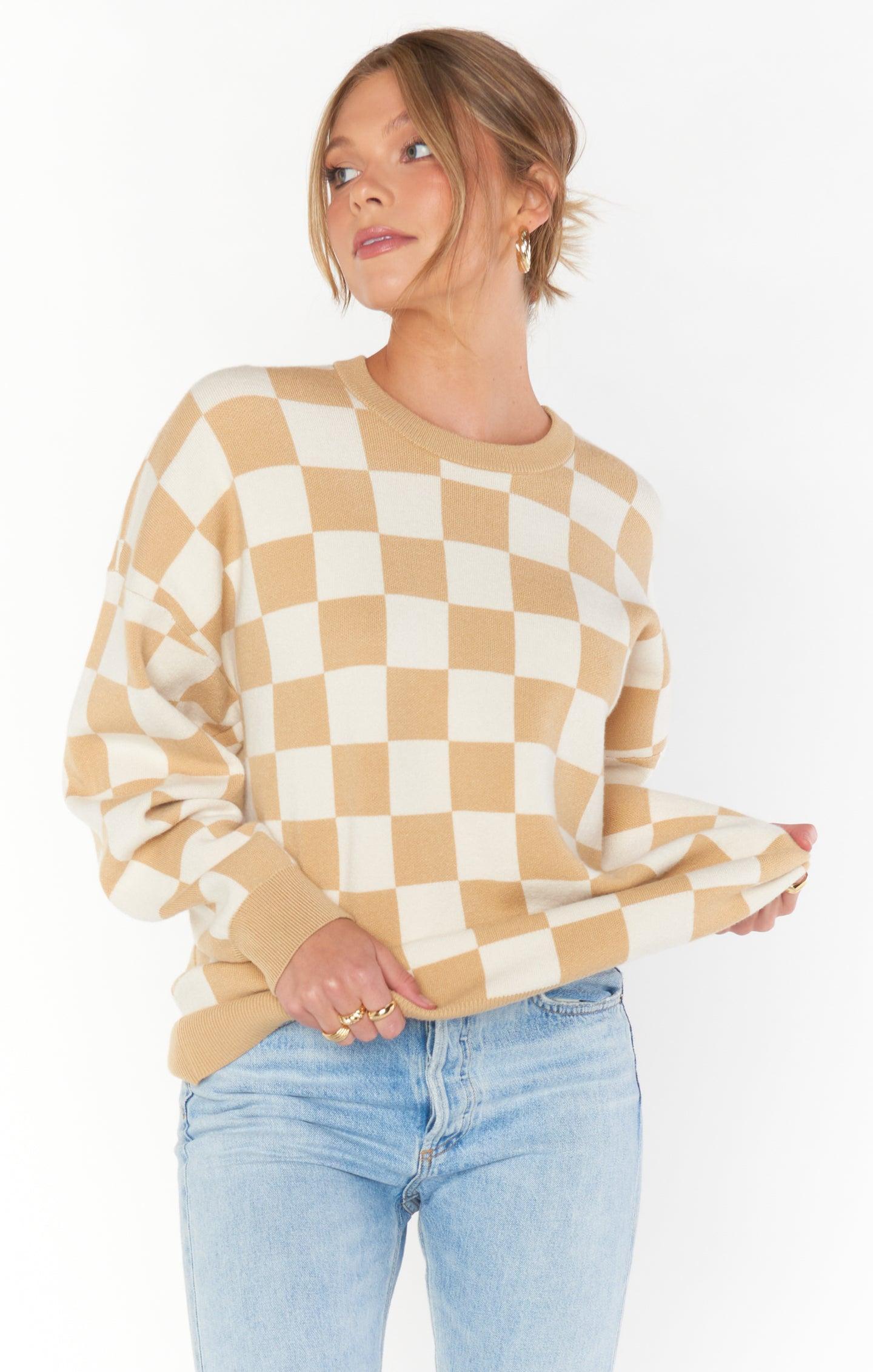 Scout Sweater ~ Tan Checker Knit Product Image