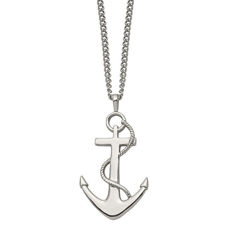 Mens Stainless Steel Polished Anchor Pendant Necklace White Product Image