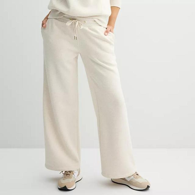 Womens Sonoma Goods For Life Fleece Wide Leg Pants Light Oat Grey Product Image