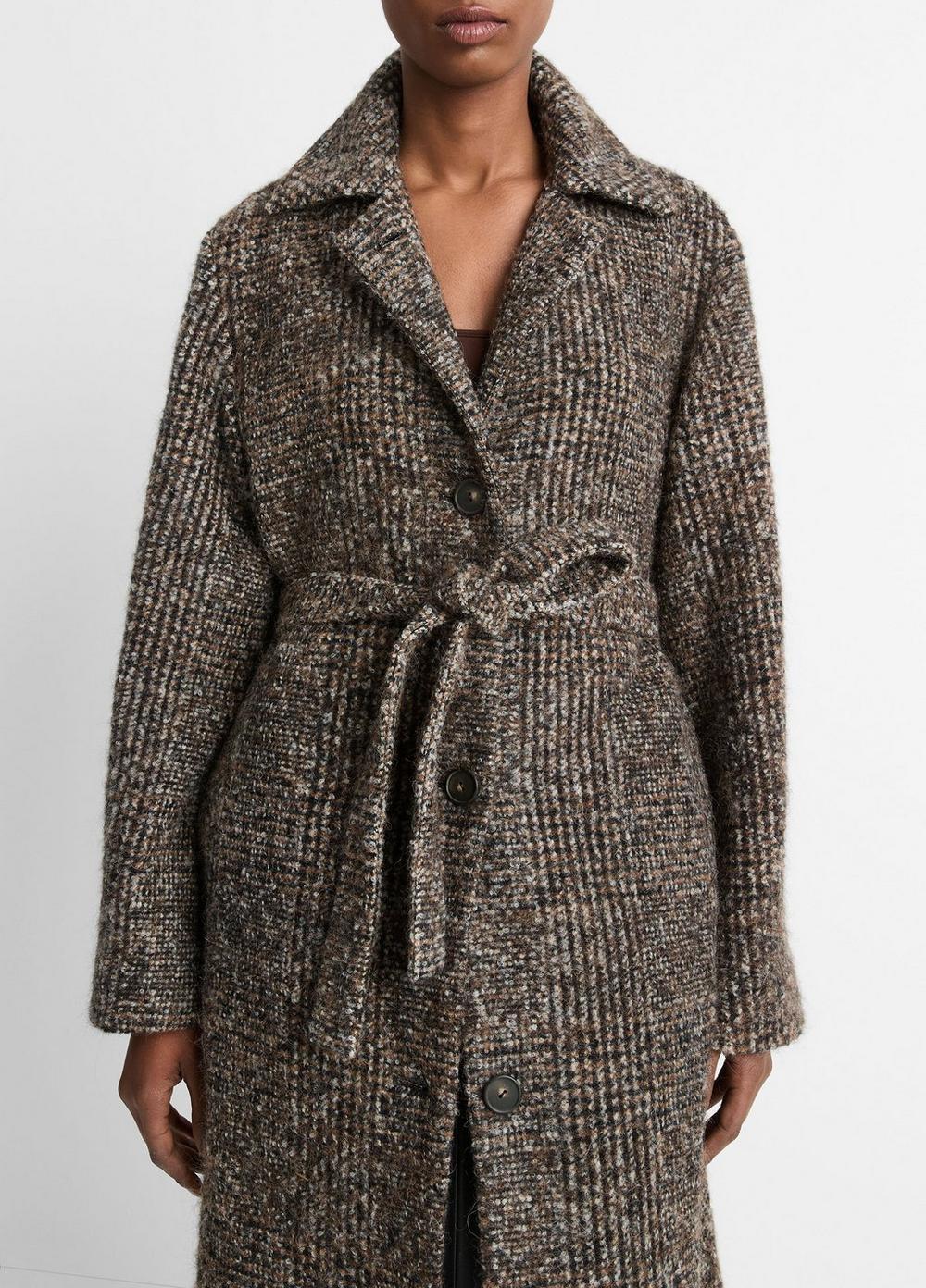 Italian Bouclé Wool-Blend Belted Long Coat Product Image