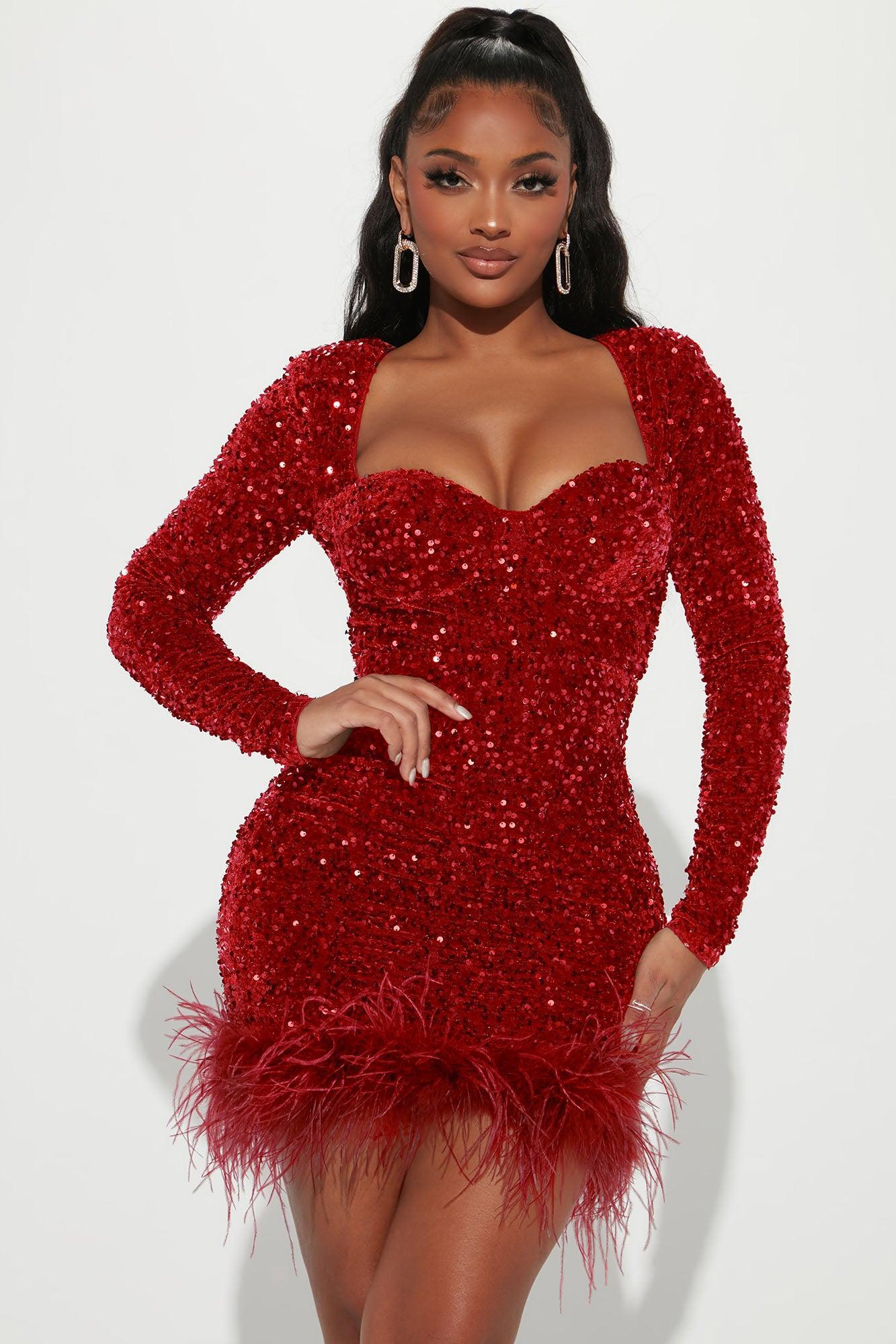 Soleil Sequin Mini Dress - Red Product Image