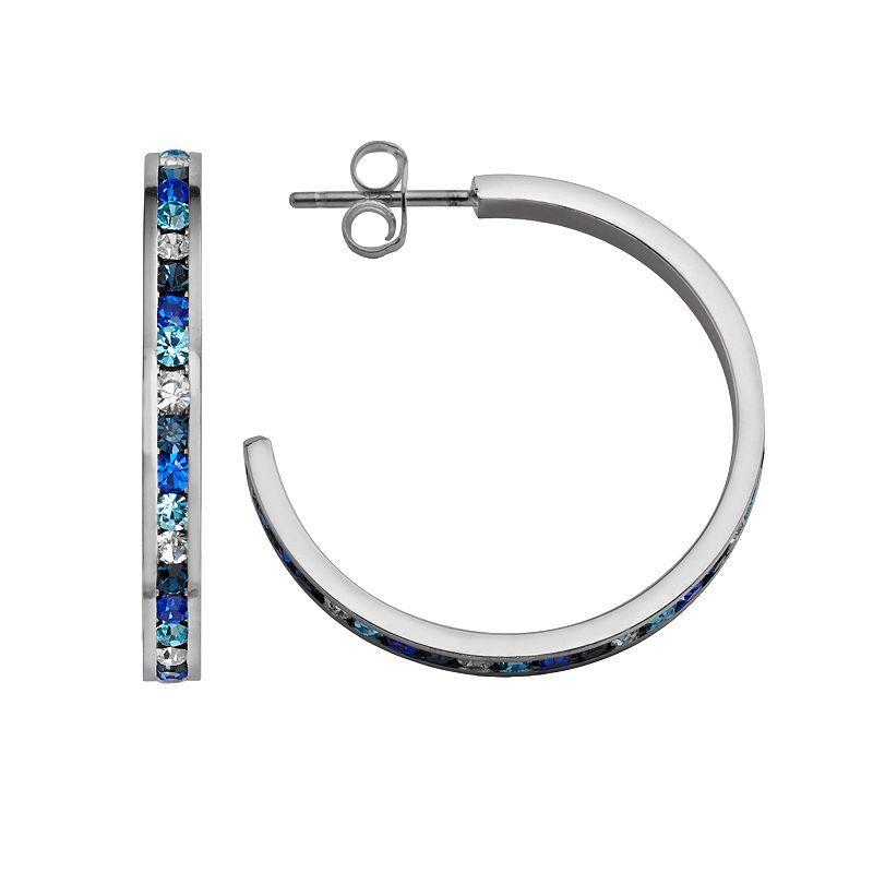 Traditions Jewelry Company Sterling Silver Blue & White Crystal Hoop Earrings, Womens Product Image