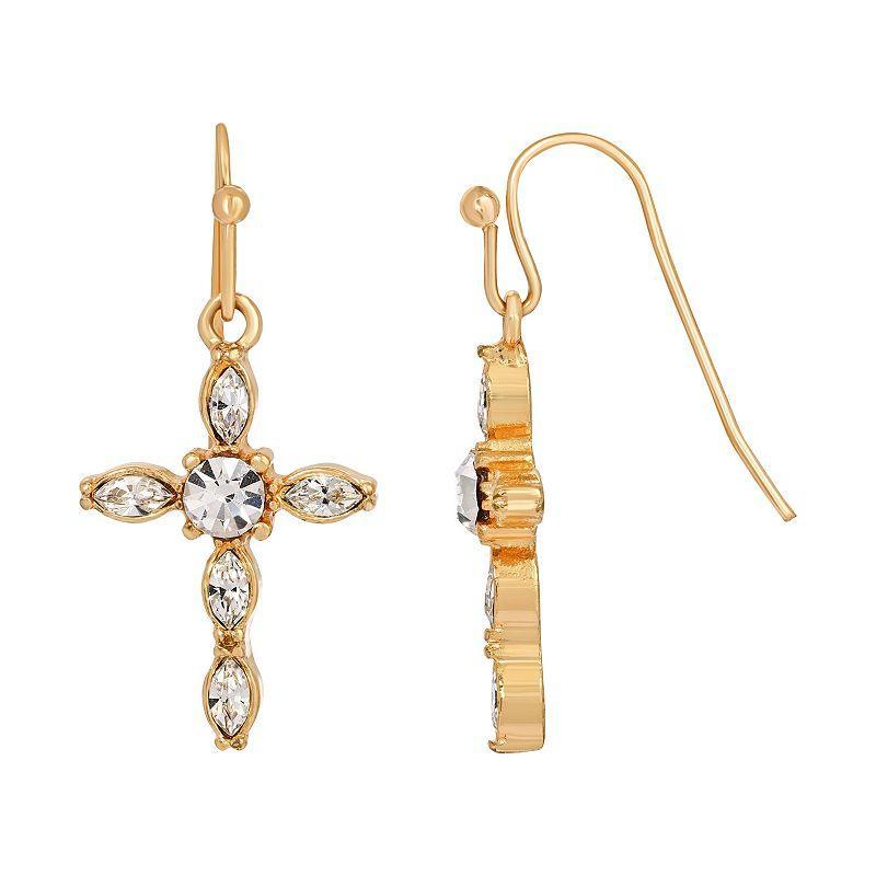 Symbols Of Faith 14K Gold-Dipped Crystal Cross Drop Earrings, White Product Image