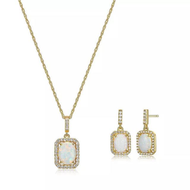 18k Gold over Silver Birthstone Drop Earrings & Pendant Necklace Set, Womens Created White October Product Image