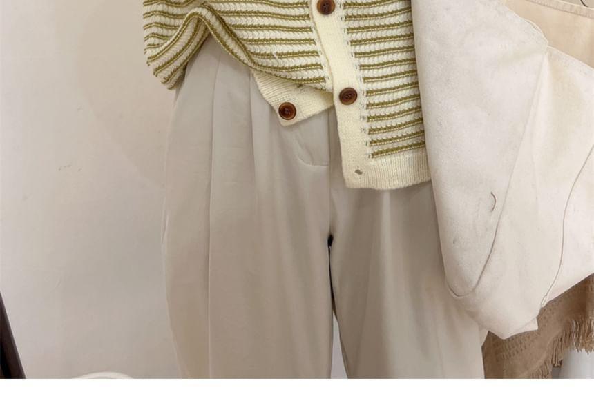 Round Neck Striped Cardigan Product Image