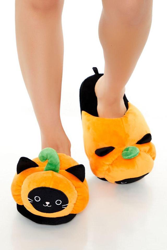 Plush Pumpkin Cat House Slippers | Forever 21 Product Image