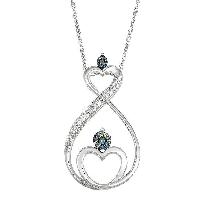 10k White Gold 1/10 Carat T.W. Blue & White Diamond Heart Infinity Motherly Love Pendant, Womens Product Image