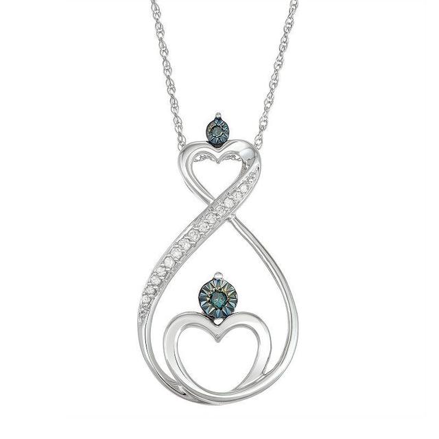 10k White Gold 1/10 Carat T.W. Blue & White Diamond Heart Infinity Motherly Love Pendant, Womens 10k Whgold Product Image