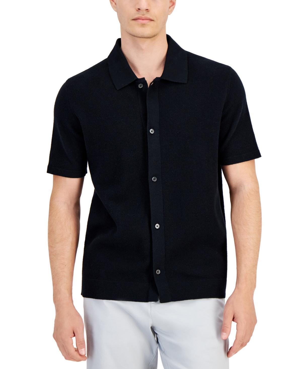 Alfani Mens Short Sleeve Textured Knit Button-Down Polo Shirt, Created for Macys Product Image