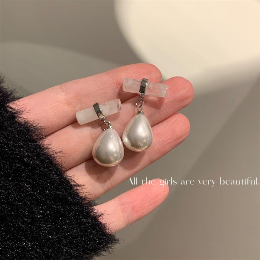 Gemstone Faux Pearl Dangle Earrings Product Image