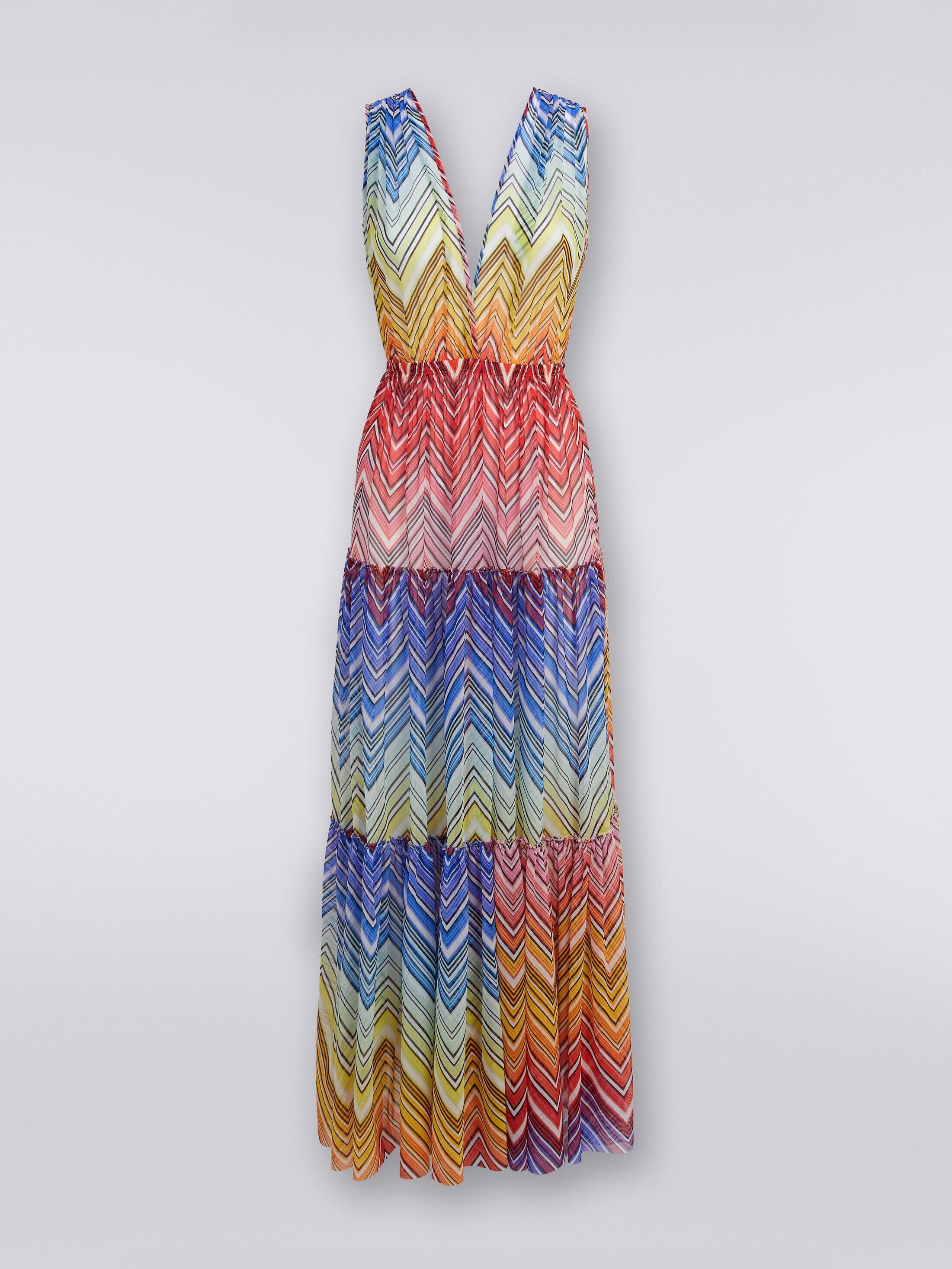 Long cover up dress in zigzag print tulle Product Image