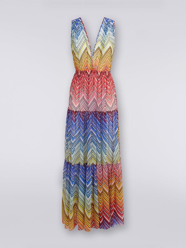 Long cover up dress in zigzag print tulle Product Image